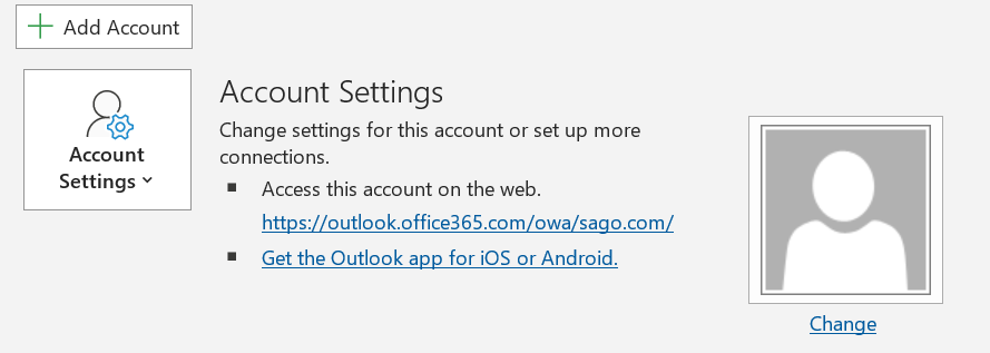 Select Add Account option to configure Office 365 account.